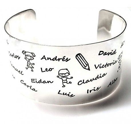 Brazalete de Plata para profesora personalizado nombres y niños